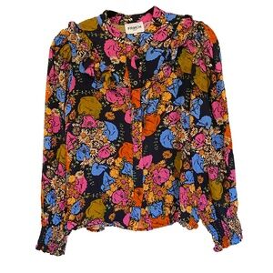 NWOT | FRNCH Lyane Mano Mano Print Floral Ruffled Blouse Size Small Multicolor